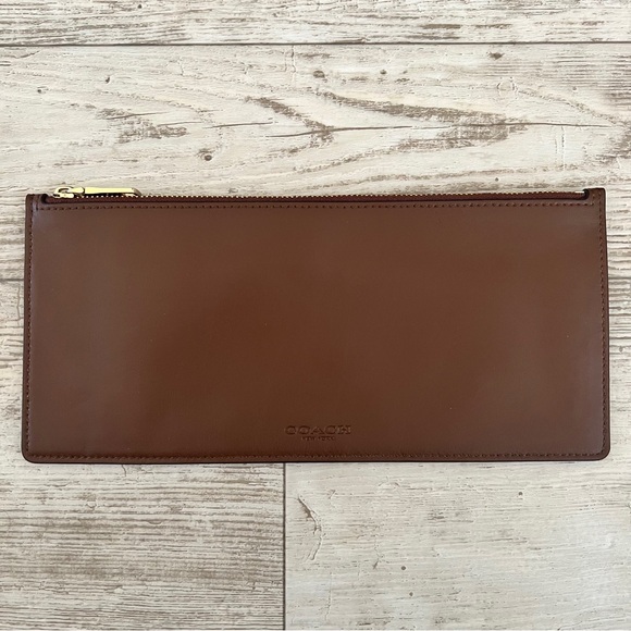 COACH Tan Long Slim Leather Zip Pouch Clutch Wallet NWOT - Picture 1 of 8